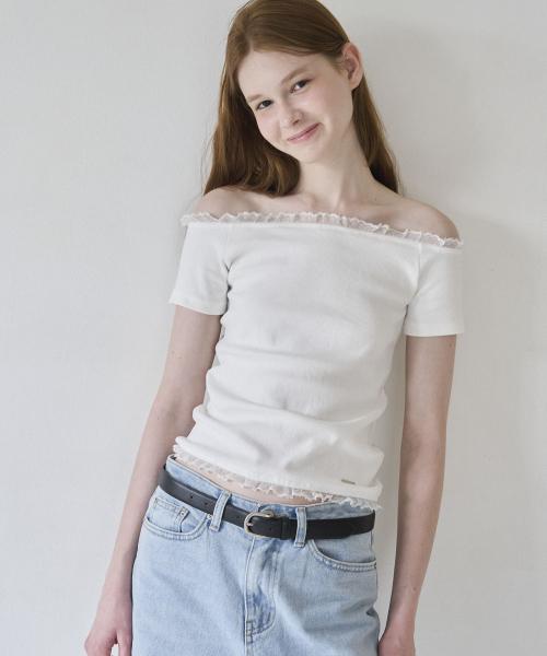 OFF SHOULDER LACE T-SHIRT - WHITE