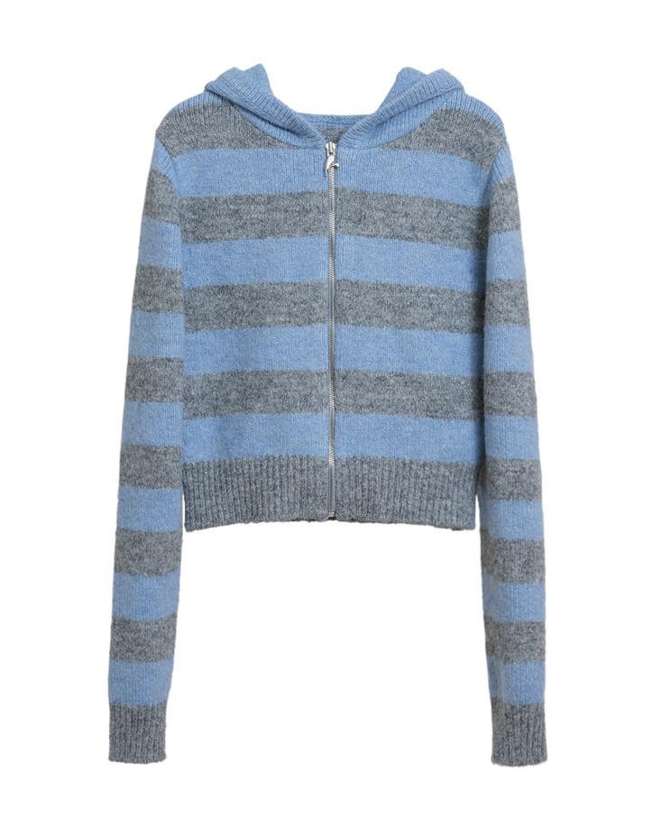 SYMBOL STRIPE KNIT ZIP-UP_BLUE