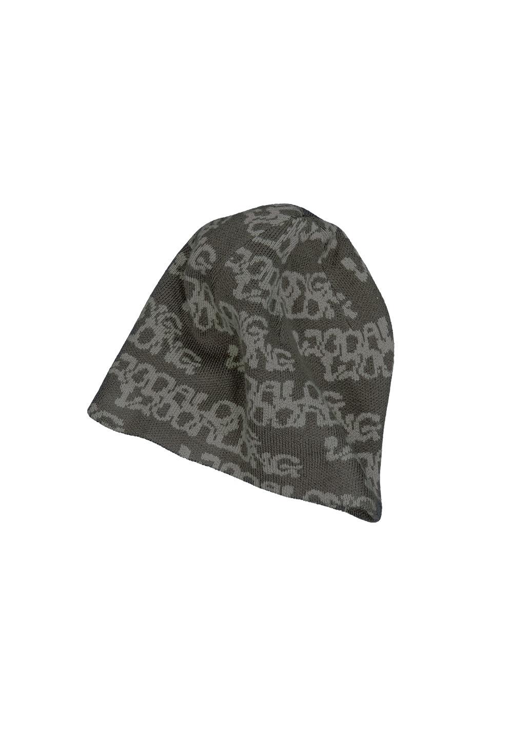 Mellow lettering pattern beanie - KHAKI