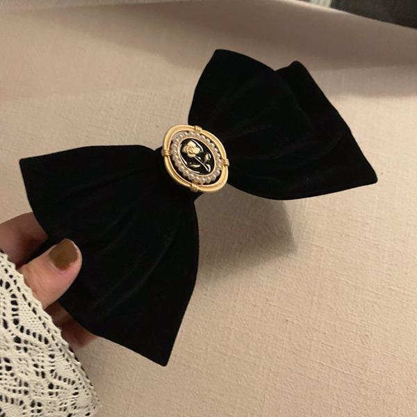 안나 공주 브로치 벨벳 리본 반묶음 자동핀 헤어핀