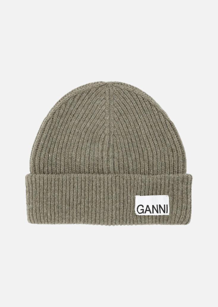 GANNI LOGO BEANIE(OLIVE)