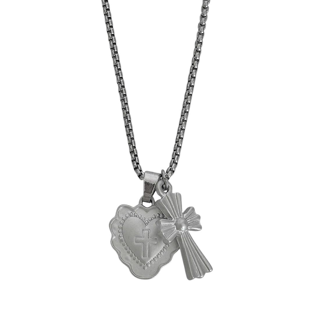matt heart cross necklace
