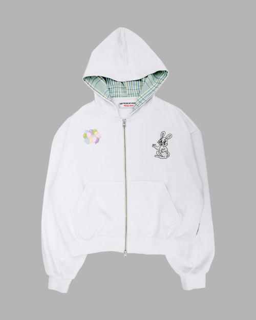 RABBIT EMBROIDERY ZIPUP HOODIE (WHITE)