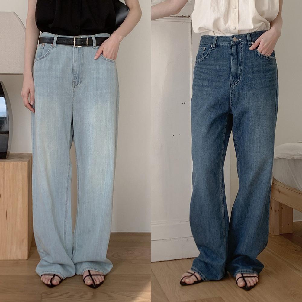 일부당일/ 오버클래식 와이드청바지 썸머렝스진 여름 피카연청진 진청 샌드 핀턱 데님 솔티드