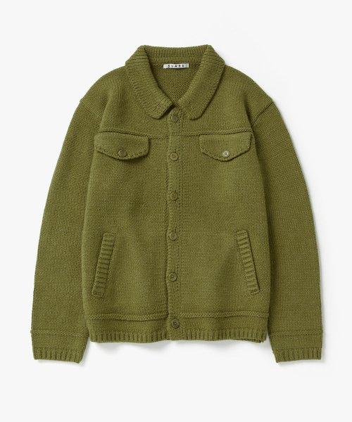 트러커 울 니트 자켓 올리브그린