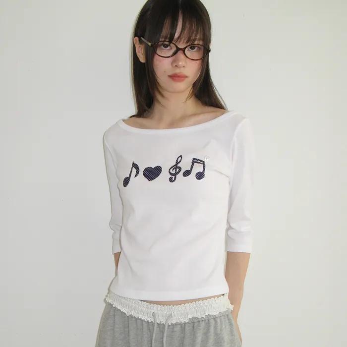 HEART MUSIC NOTE SLIM FIT QUARTER SLEEVE WHITE