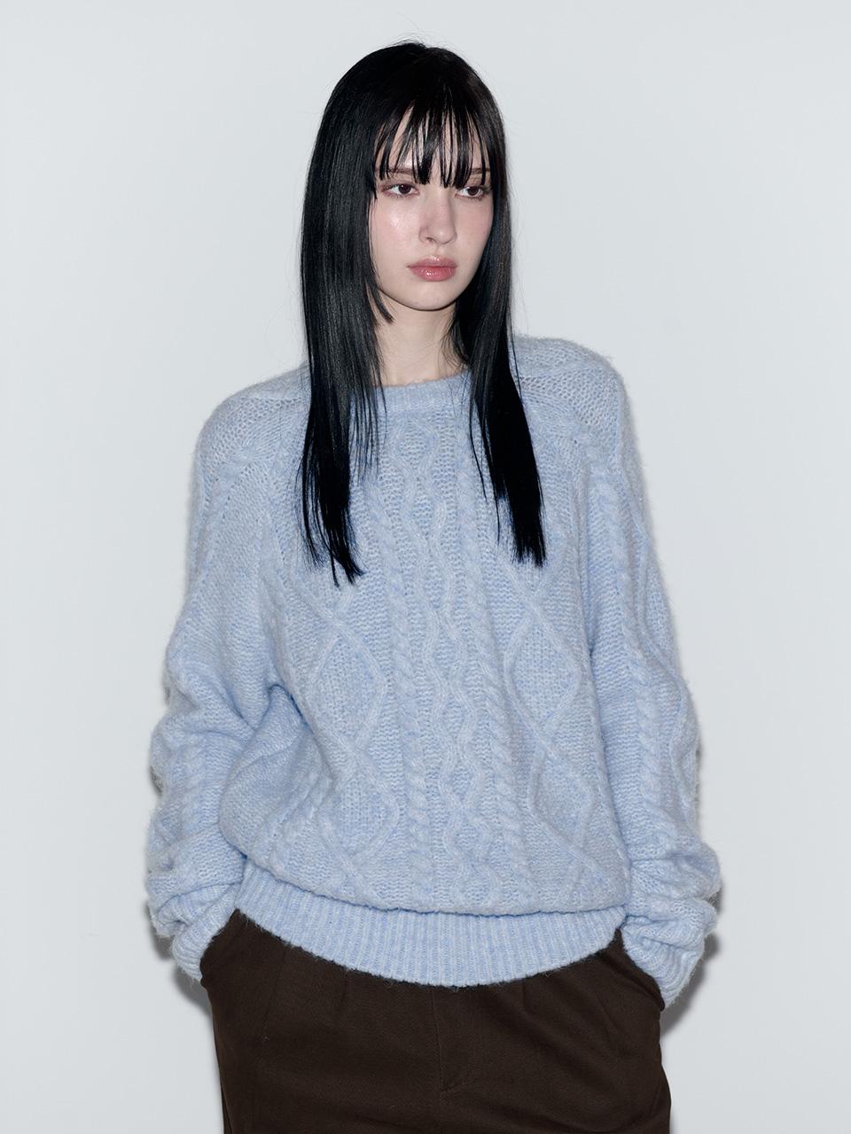 MOHAIR LOOSE FIT CABLE KNIT LIGHT BLUE