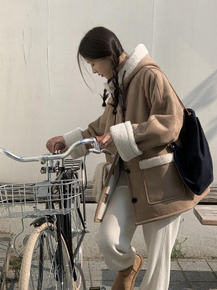 후드 시어링 무스탕