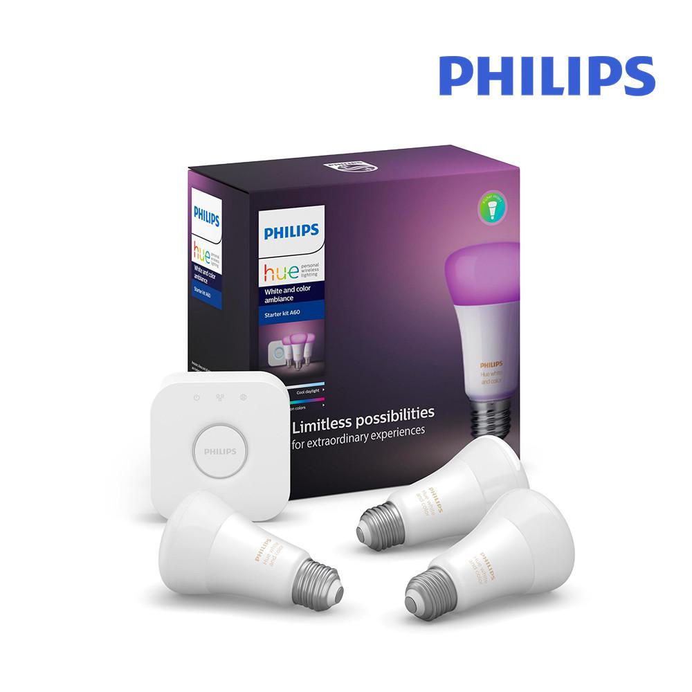 필립스 휴 4.0 화이트&컬러 엠비언스 스타터 킷 전구3개 브릿지1개 패키지 HUE 조명 국내정품