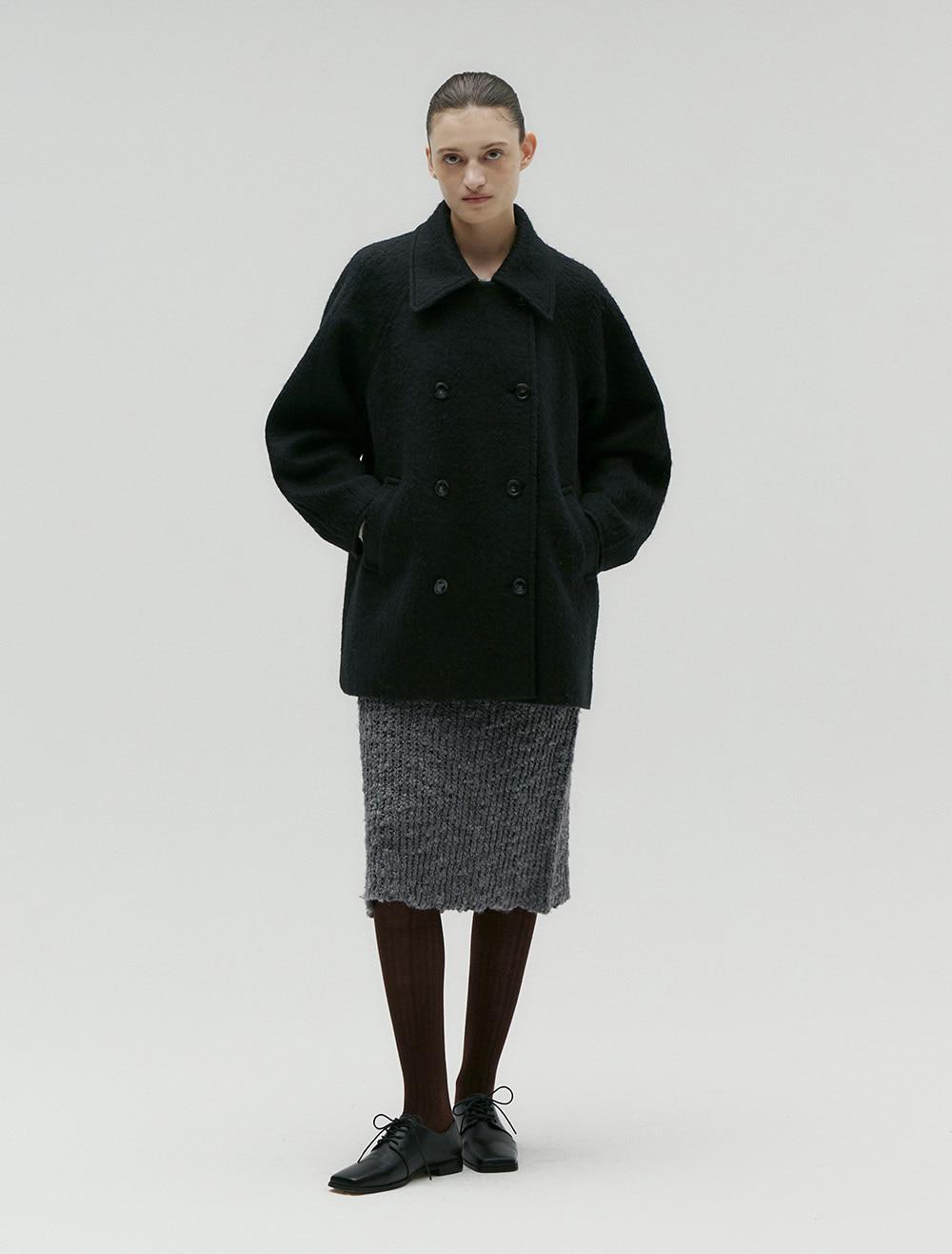 HAIRY DOUBLE HALF COAT [BLACK]