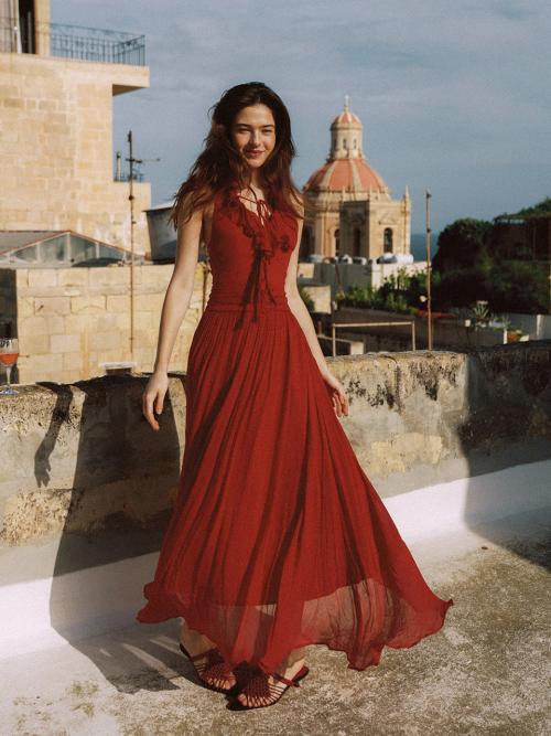 샹그리아 러플 롱원피스