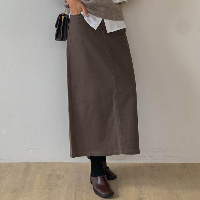 트윌피치 뒷트임 스판롱스커트