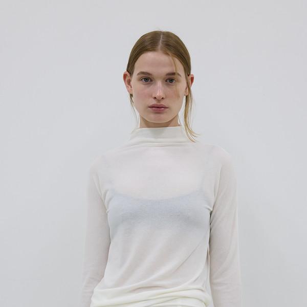 WOOL BLEND DOLMAN MOCK NECK JERSEY TOP - IVORY