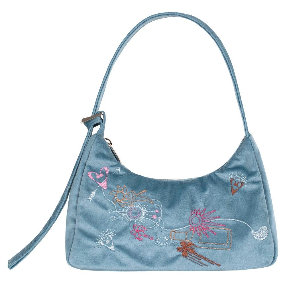 Multicolour Embroidery Velvet Mini Bag _ SKY BLUE