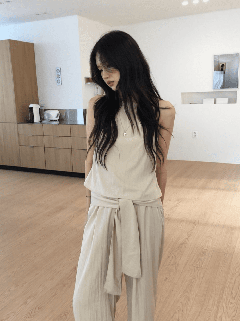 원그린 (셋업) 니즈 홀터 스트링 나일론 셋업 나시 블라우스