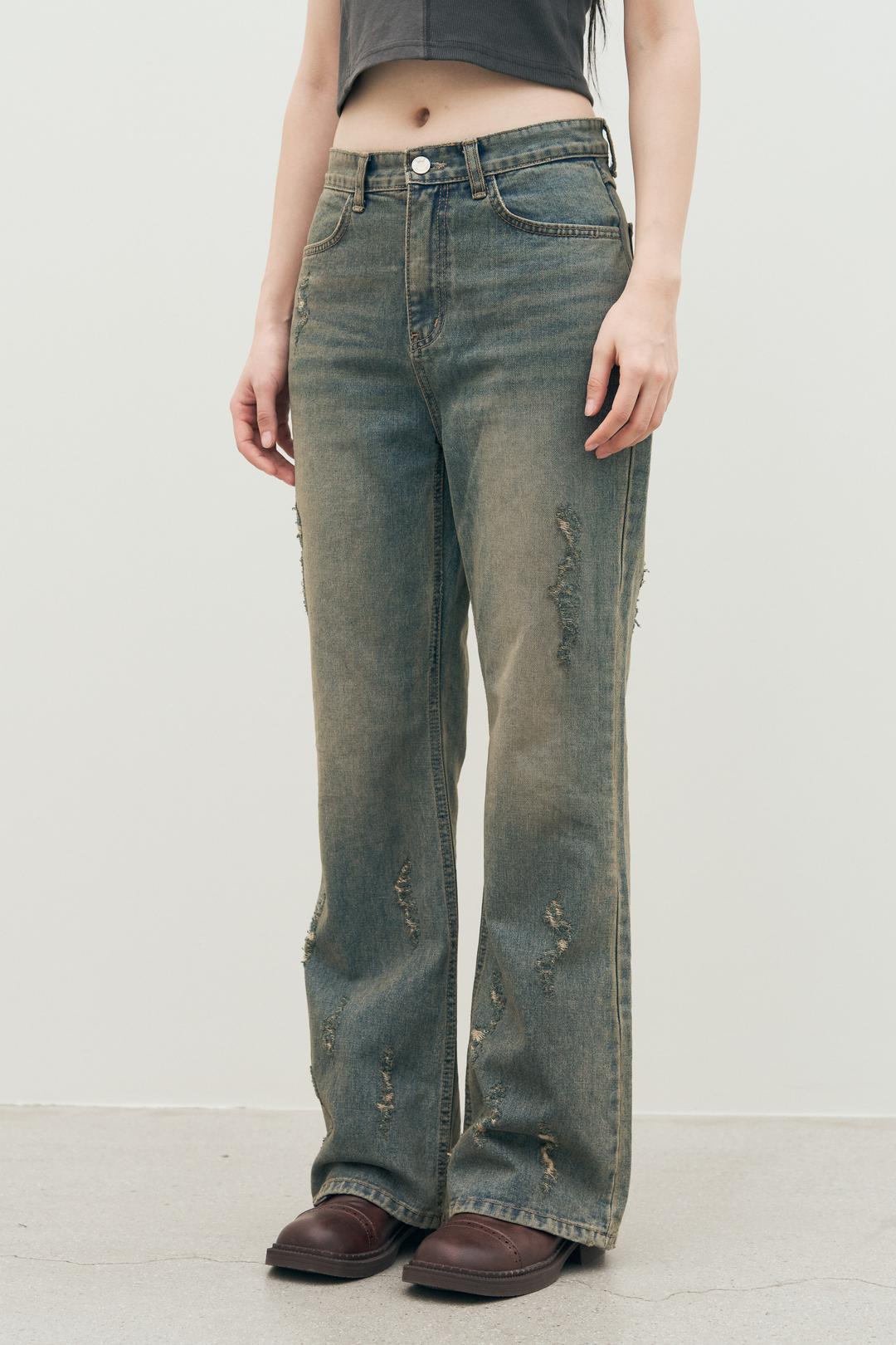 DESTROY FLARE DENIM PANTS / VINTAGE BLUE