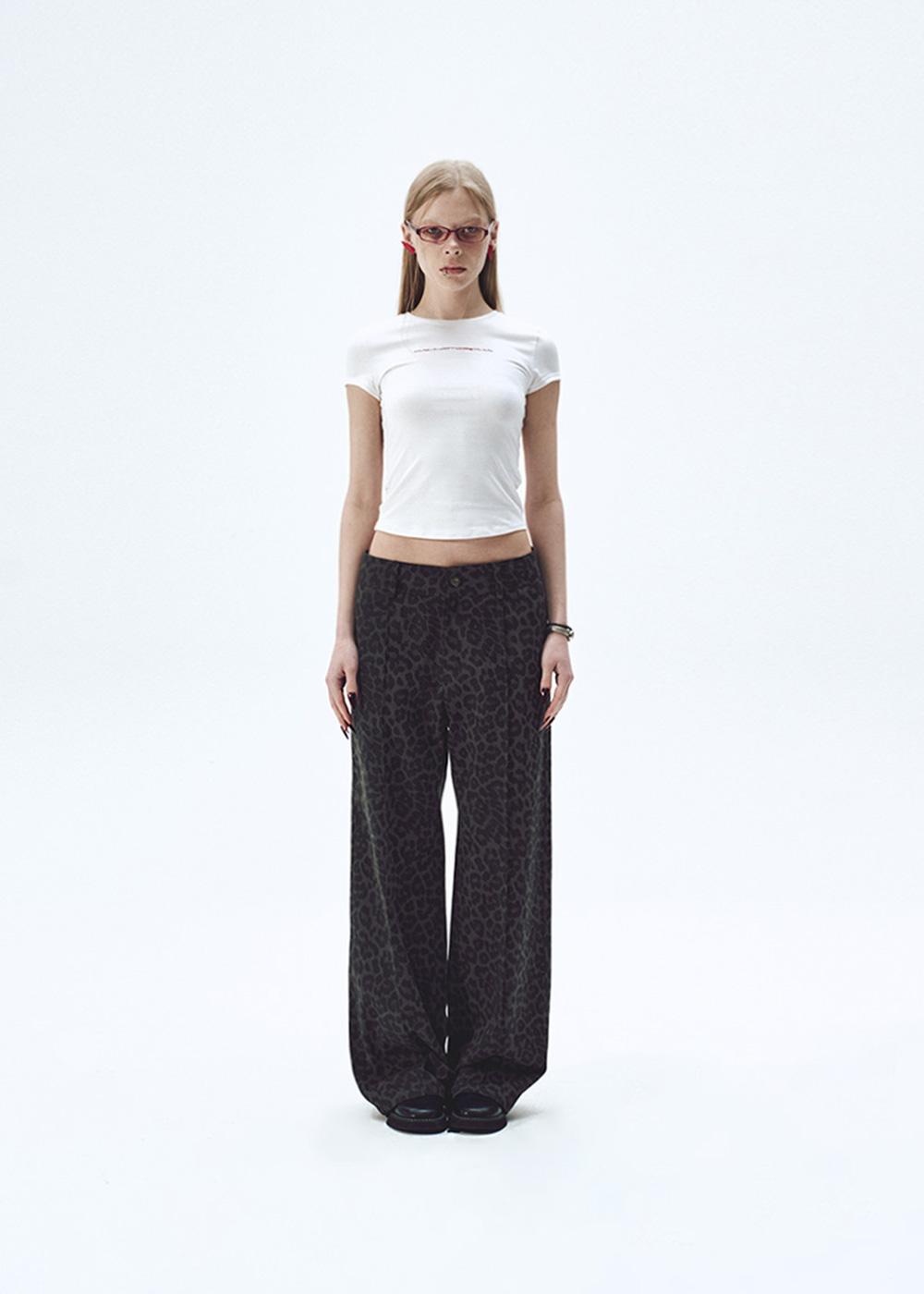 Wide pants (Charcoal-leopard)