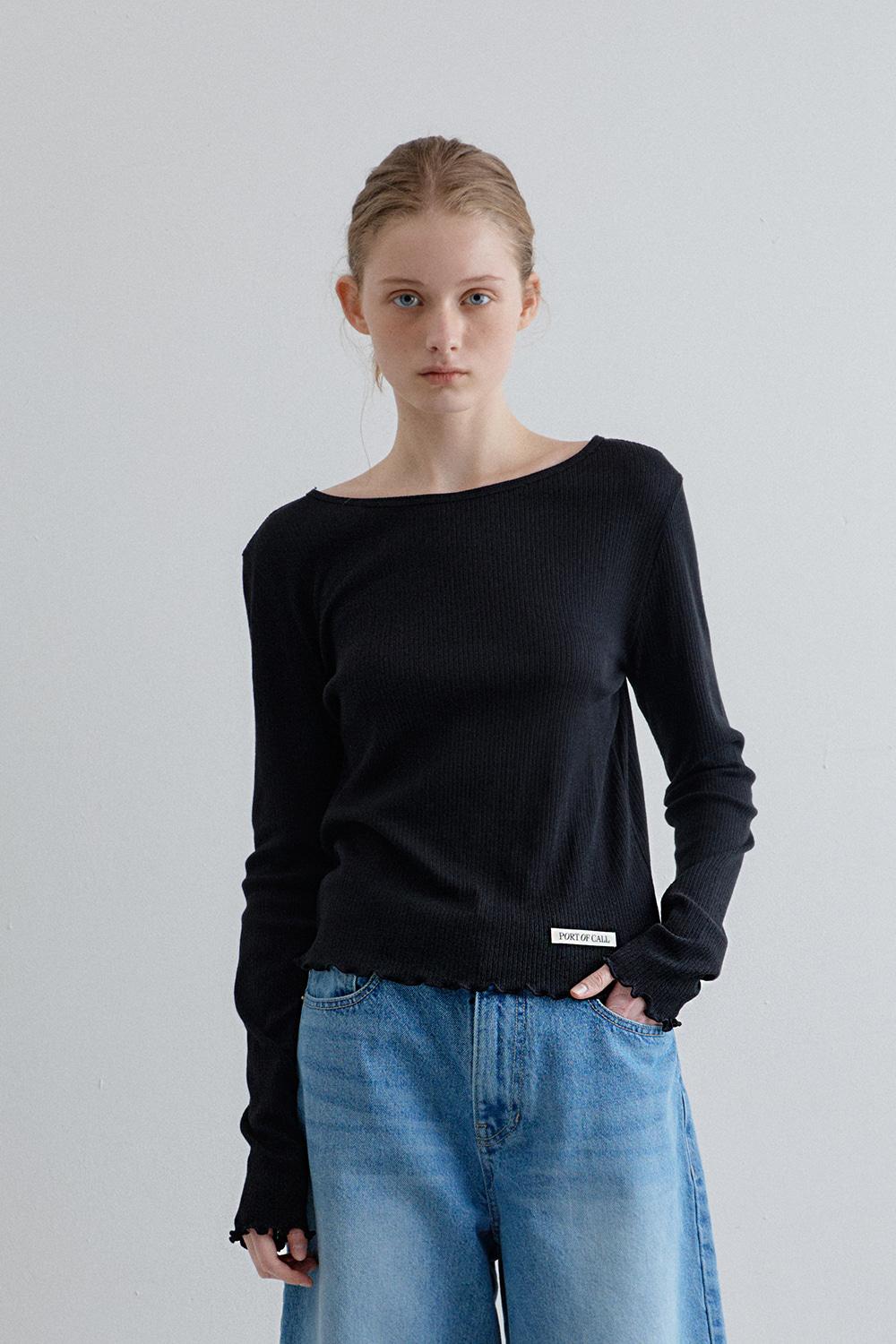 renee frill long sleeve top_black