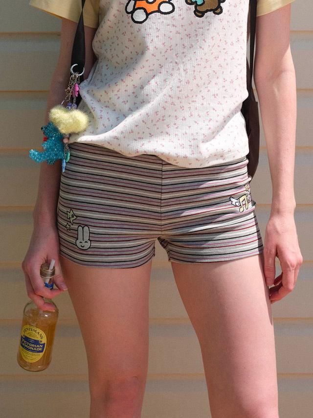 [ODDMAKER] Striped Embroidered Knit Shorts