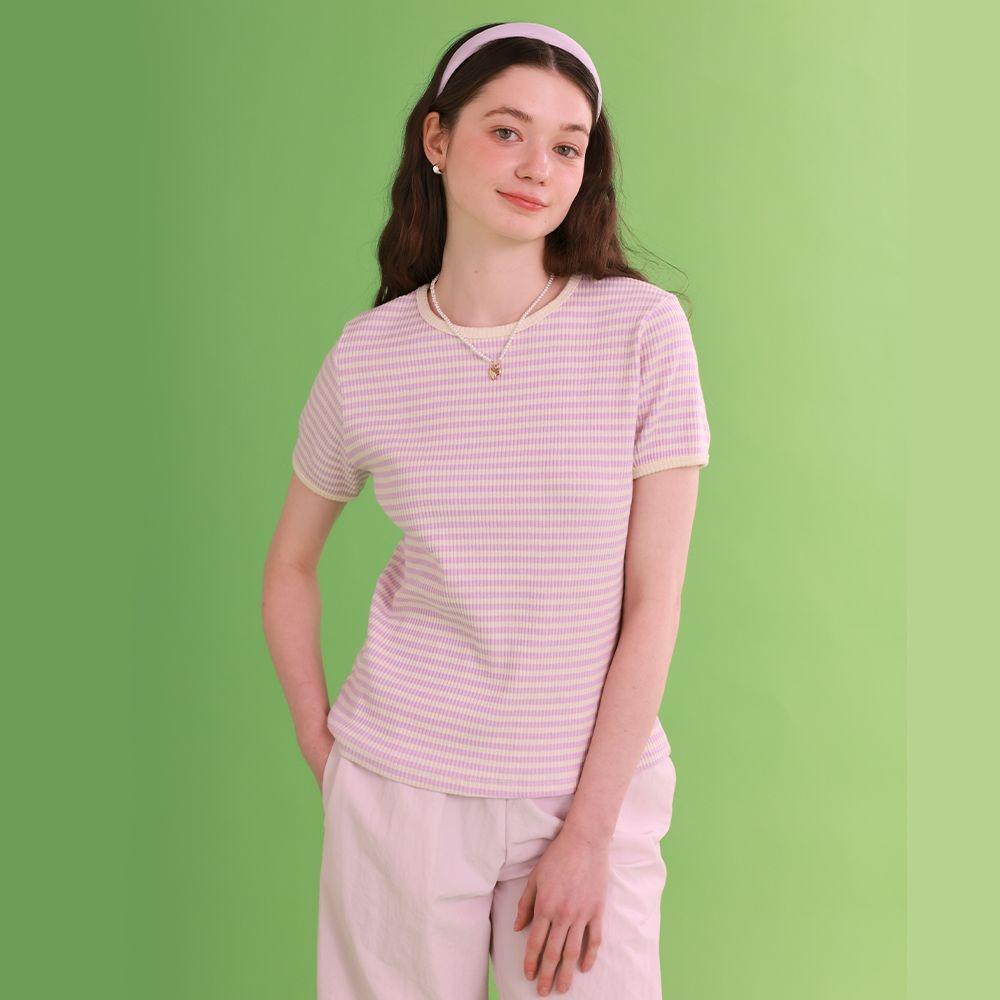 와플골지 스트라이프 라운드 반팔 티셔츠(TGIBE2844)