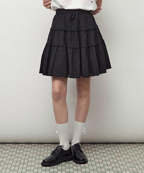 TORCHON LACE FRILL SKIRT BLACK