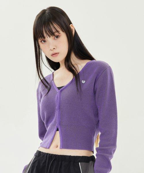 투톤 크롭 가디건_퍼플