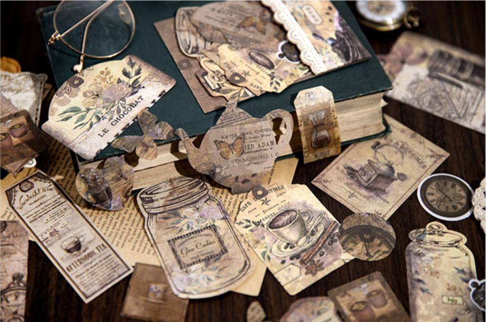 빈티지 다꾸 플라워 나비 티타임 스티커 40매