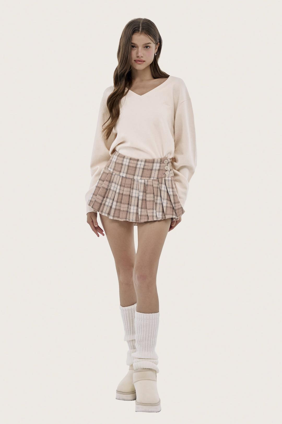 Peach mocha wool pleated skirt