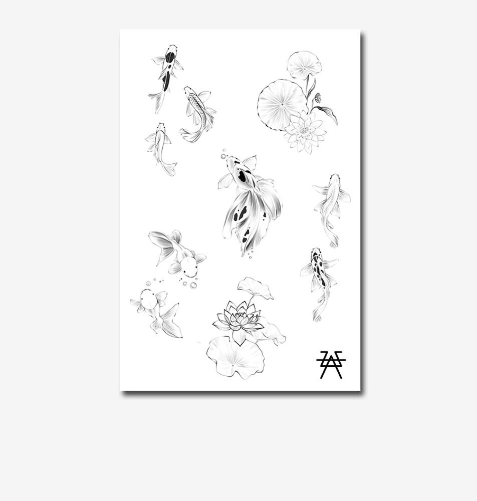 타투이스트 유하(UHA) - 물고기 (TATTOOBASE 건식 타투스티커 )