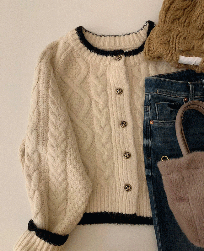 꽈배기 니트 가디건 노카라 라운드넥 크롭 가디건 꽈배기가디건 트위스트 숏자켓 배색 니트자켓