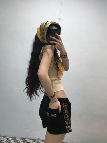 Black velour leopard shorts