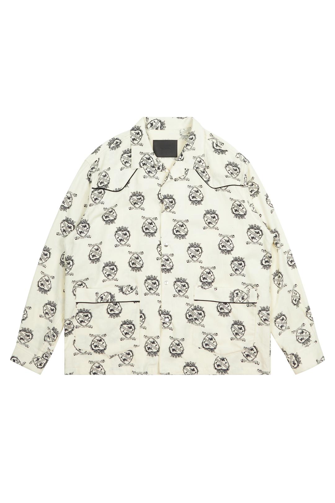 Western Pajama Shirt -Crown Harts Cow Boy Flannel Cotton- (Ecru)