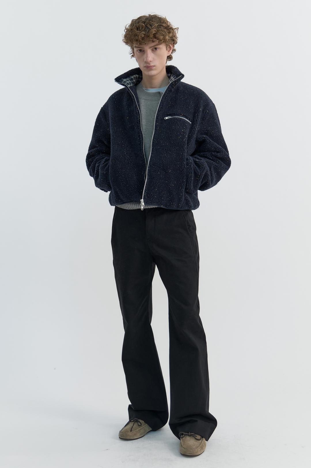 COLLAR CONTRAST FLEECE JUMPER - NEP NAVY