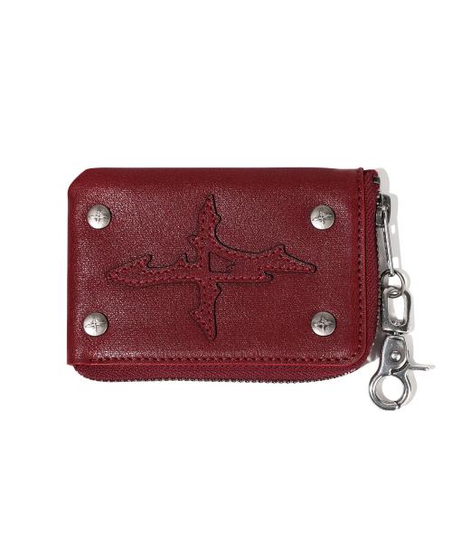 Patched Leather Side Zipper Card Wallet - Red