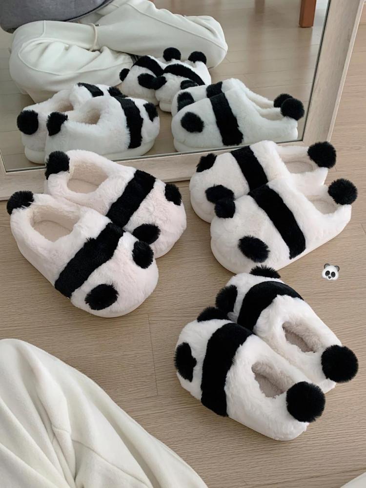 수심 Panda Slippers 판다 슬리퍼 퍼 실내용 아동 커플 남성용 여성용 털실내화