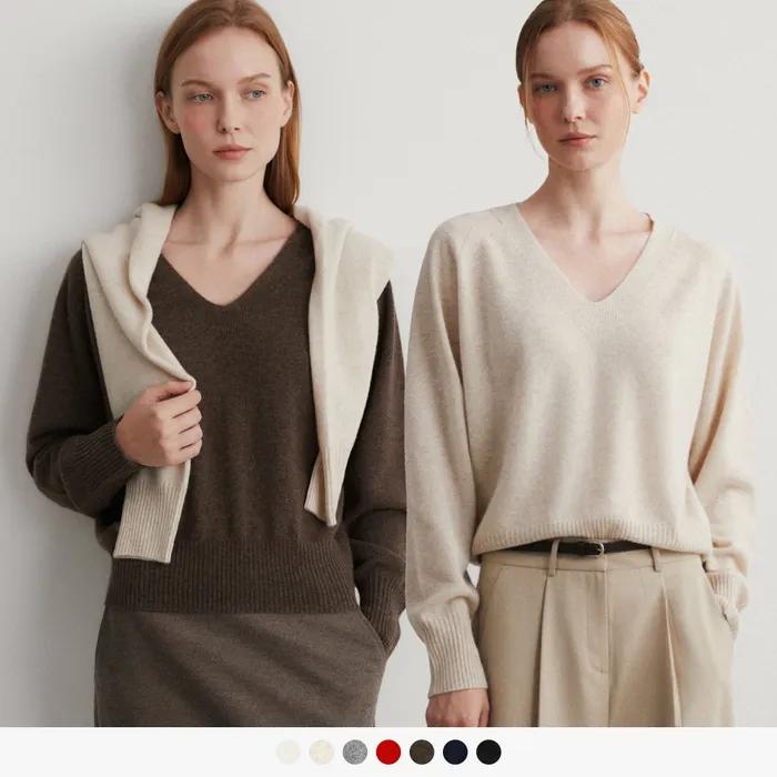 (우먼)캐시미어 100 홀가먼트 브이넥 니트 - 8 COLOR
