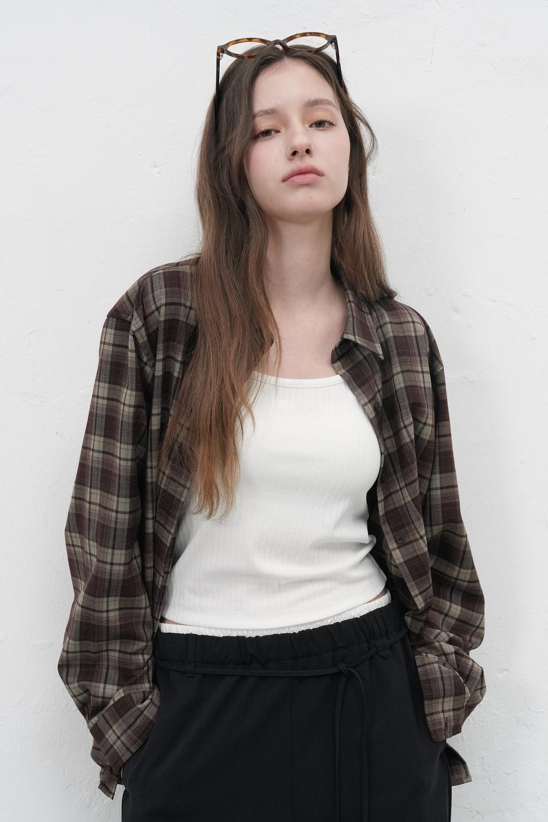 WOMAN 루즈핏 빈티지 체크 셔츠 [BROWN]