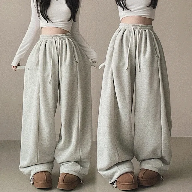 [투버튼핏조절!/포근기모!] 벌룬 비조 스트링 핀턱 절개 와이드 롱팬츠 4color