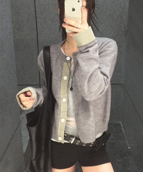 체크 레이어드 가디건 라이트멜란지