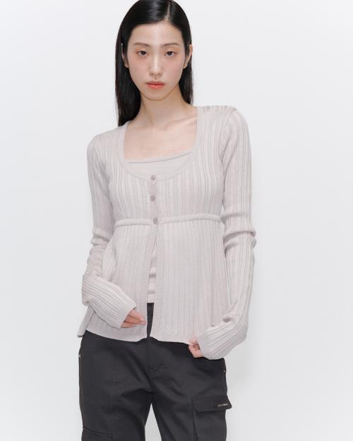 Ribbed layered cardigan knit SAND BEIGE