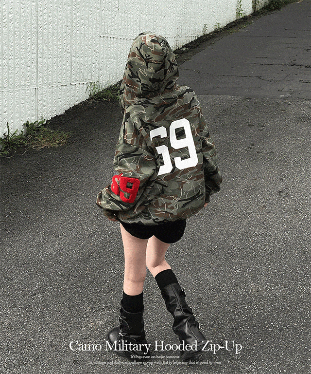 [밀리터리🖤/오버핏!] 바티 69 레터링 카모 밀리터리 오버핏 후드 집업 힙무드 빈티지 간절기아우터 데일리 꾸안꾸 가을신상/가을집업/가을아우터