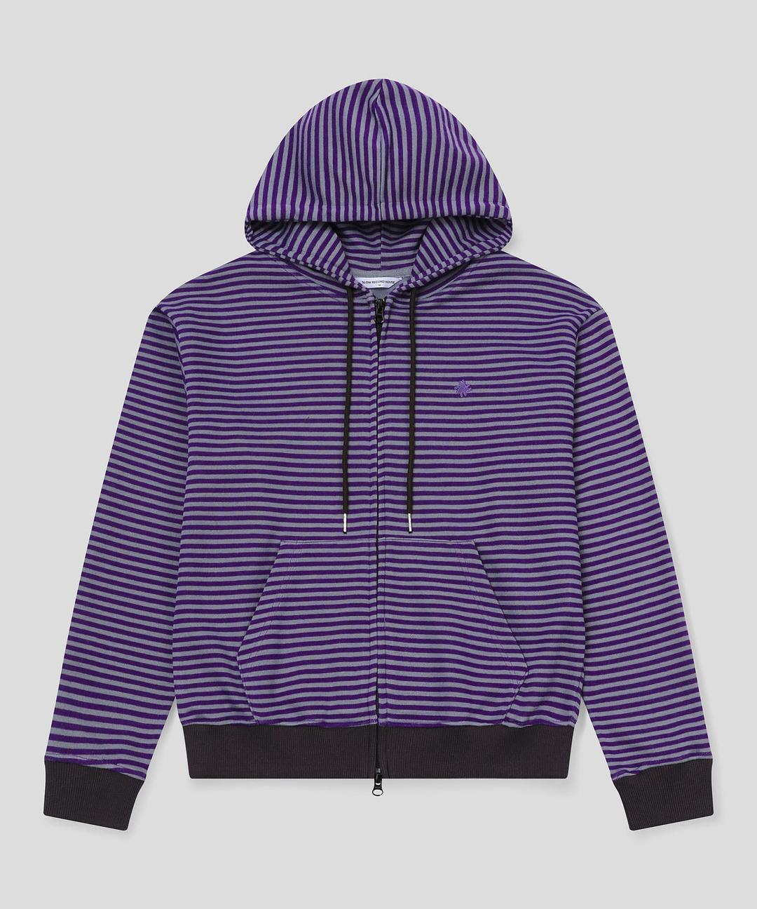 스트라이프 니트 후드 집업_퍼플