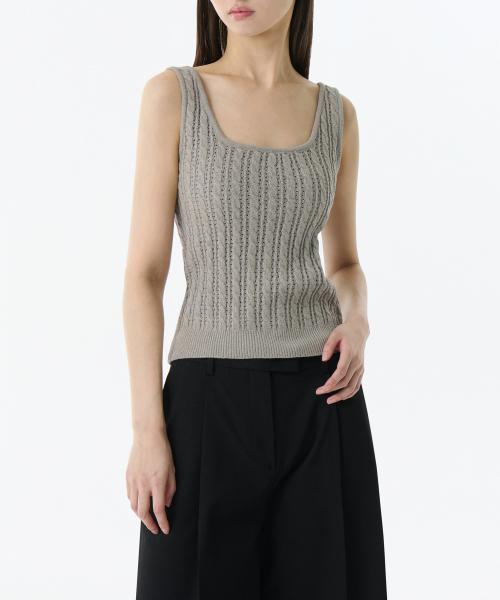 우먼즈 케이블 니트 슬리브리스 탑 [라이트 웜 그레이]