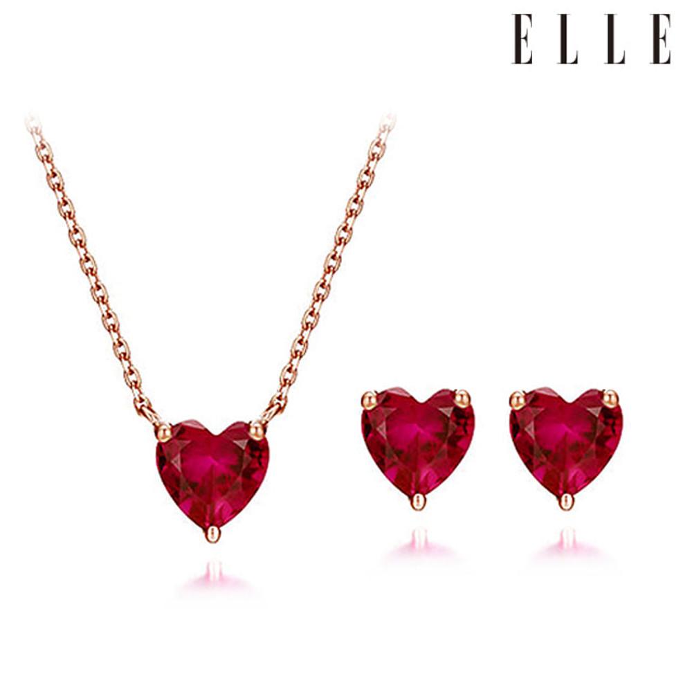 [엘르] 루비 큐빅 하트 귀걸이 목걸이  세트 EL2SET103