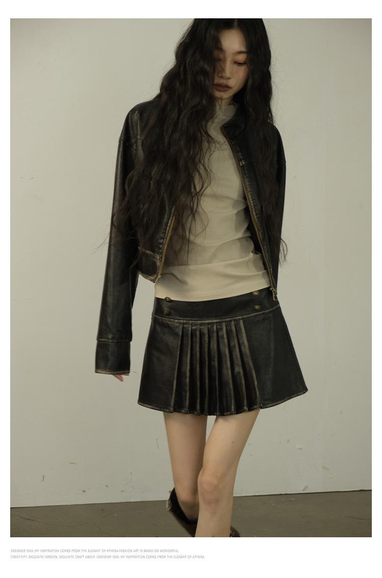 Lvetong Vintage leather cropped jacket