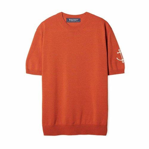 피셔맨 반팔 크루넥 니트 - 오렌지