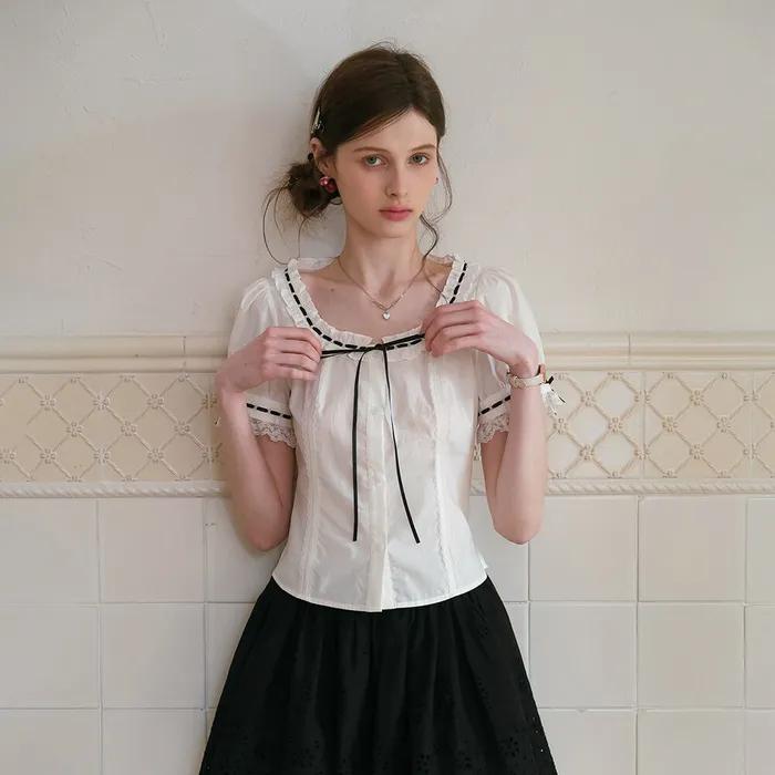 Cest_Line ribbon short sleeve shirt