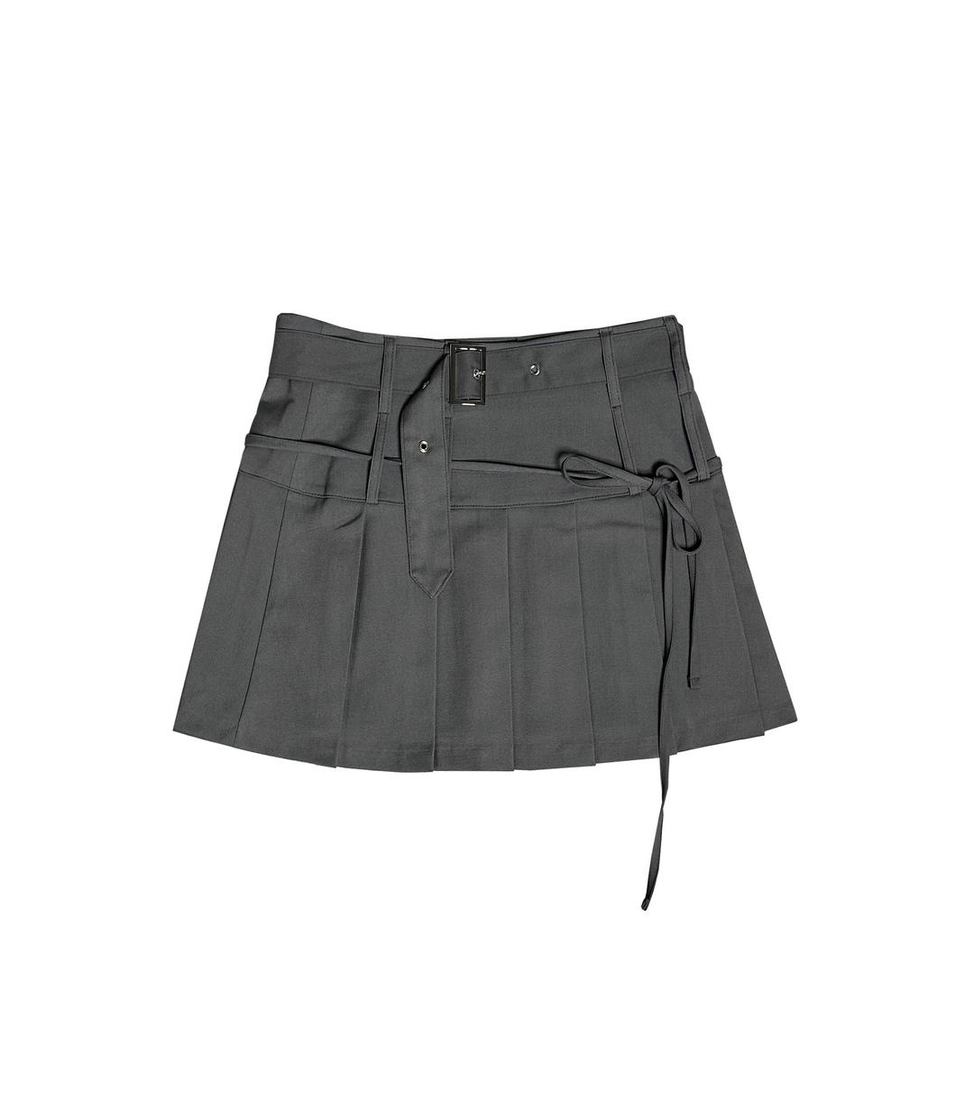 Belt Ribbon Pleats Skirt