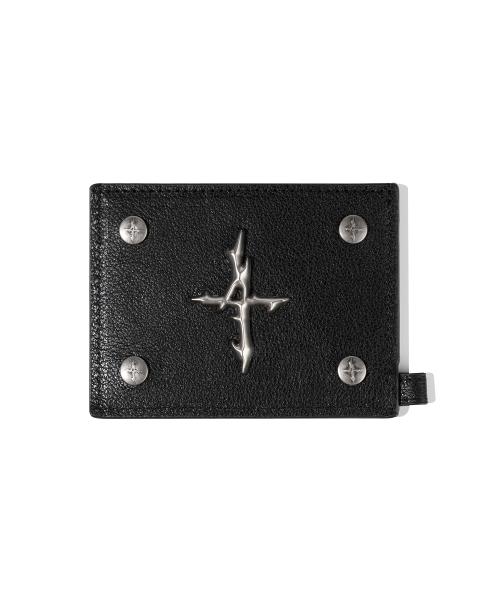 4 Symbol Pendant Leather Card Case - Black
