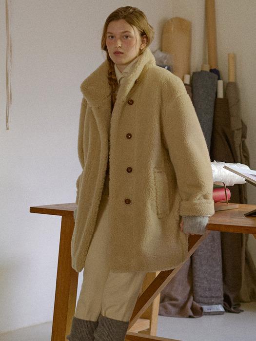 [2차 리오더]BILLIE lambs wool fur padded cocoon half coat_Sand Beige